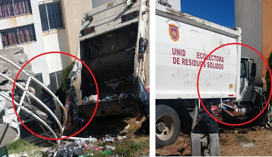 Camión recolector de basura choca contra departamentos en Puebla