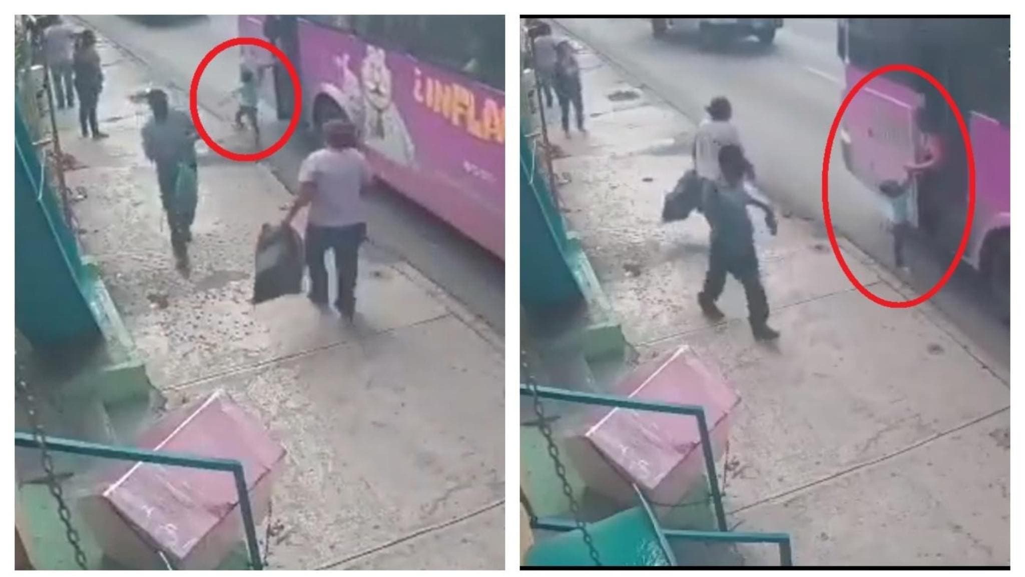 DE TERROR Video: Camión atrapa en la puerta a madre y arrastra a niño por fuera