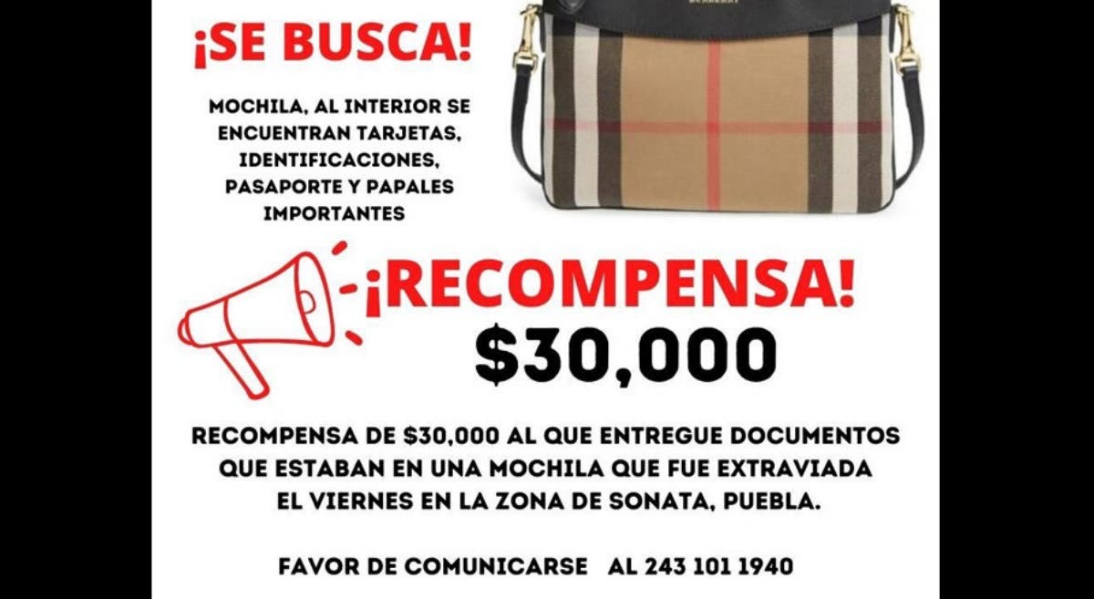 Poblano ofrece recompensa de 30 mil pesos por recuperar su bolsa Buberry, lo olvidó al interior de un taxi en Lomas de Angelópolis
