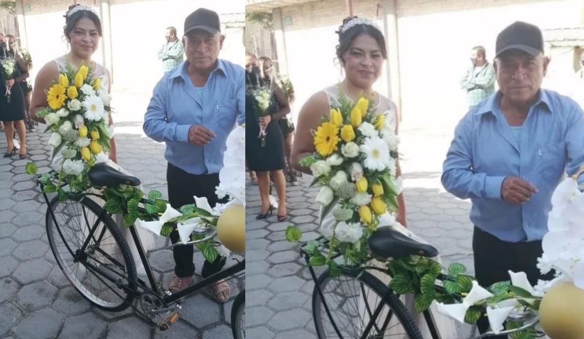 Padre lleva a su hija a casarse a bordo de bicicleta en Puebla y conquista las redes y nuestros corazones