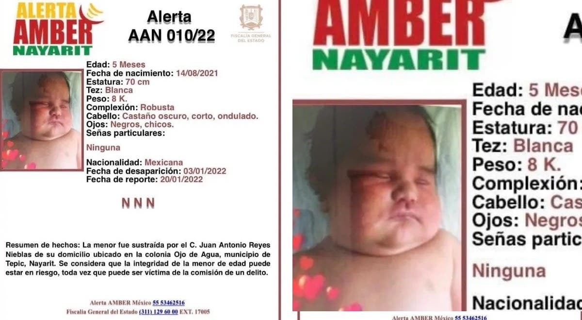 Activan Alerta Amber Nacional para localizar a una bebé de 5 meses secuestrada