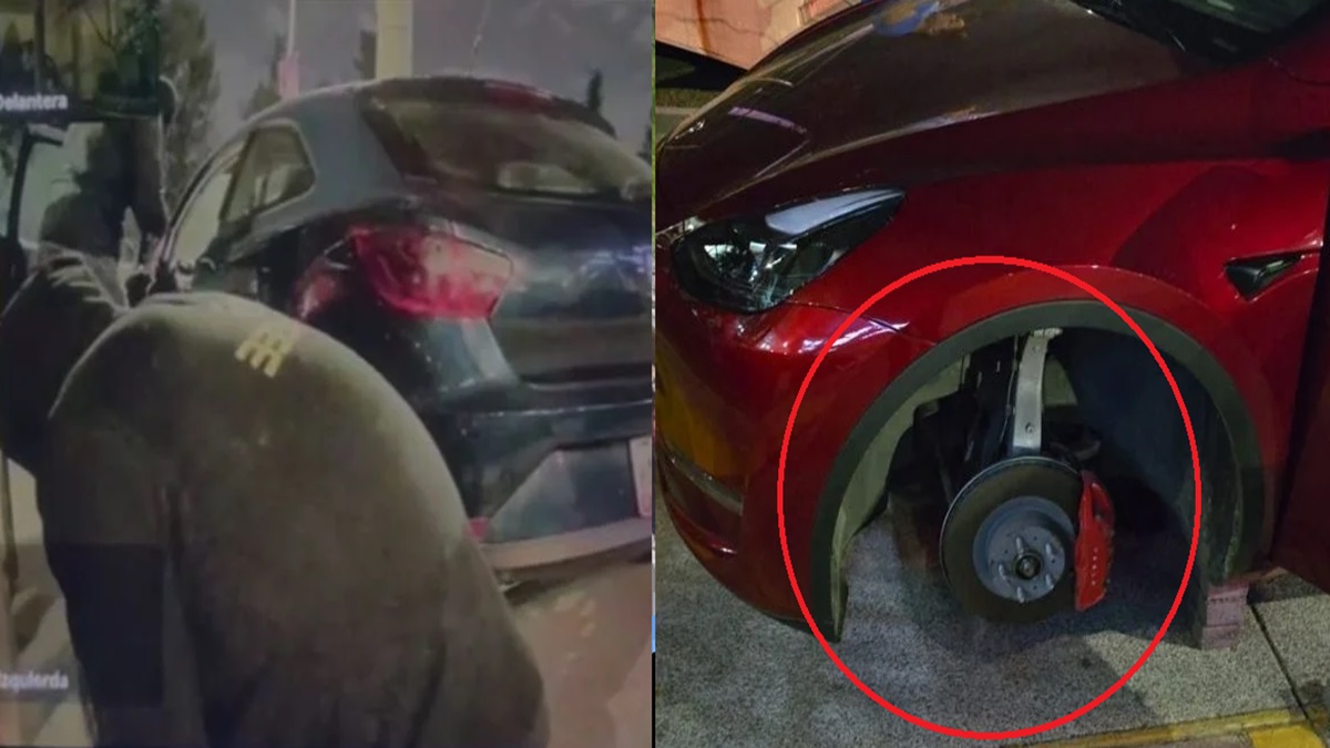 VIDEO: ¡Así roban llantas en Angelópolis! Captan a ladrones desvalijando un auto en plena luz del día