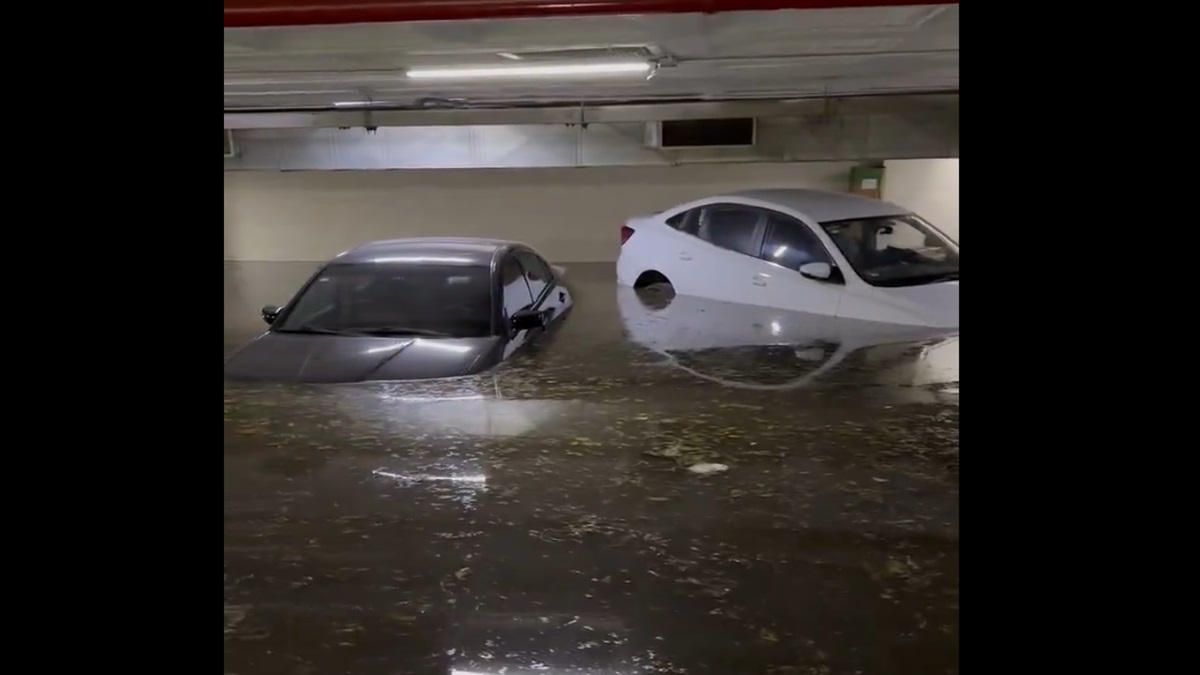 Impresionante VIDEO ¡Inundación en Walmart Patio Pedregal! Autos atrapados bajo el agua