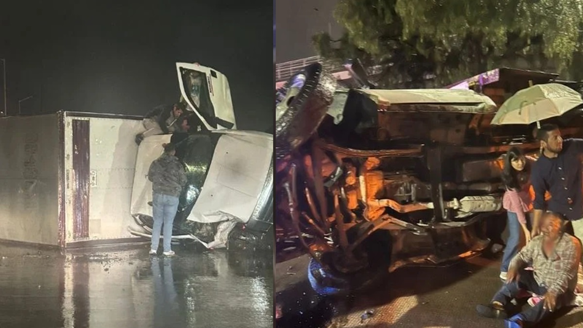 ¡Lluvia y caos! Camioneta volcada desquicia el Periférico Ecológico en Puebla