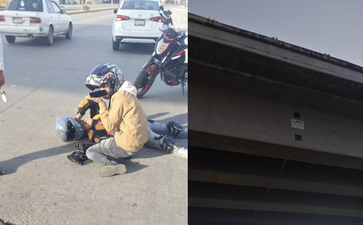 ¡Caos total en Periférico! Motociclista cae de puente y deja tráfico detenido
