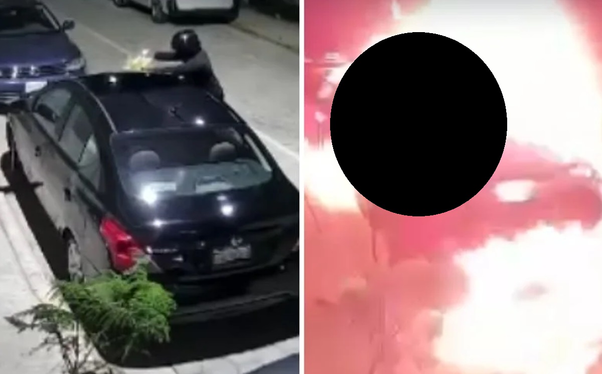 ¡Cuidado! Motociclista incendia auto en Atlixco y lo graban (VIDEO)