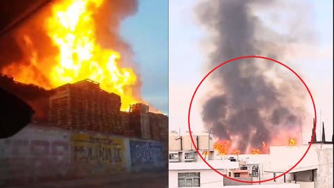 ¡Fuego sin control! Incendio en una bodega de tarimas y llantas moviliza a bomberos en la zona de la Central de Abasto