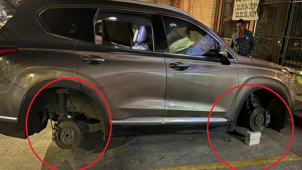¡En Pleno Estacionamiento! Cristalazo y Robo de Llantas Dejan Camioneta en Tabiques en El Mirador