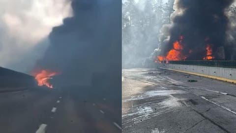 Coas Total en la Autopista México-Puebla: Incendio de pipa paraliza la autopista este domingo