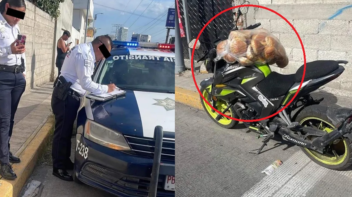 ¡Multan a motociclista en Puebla por llevar una bolsa de cemitas! El caso divide opiniones en redes