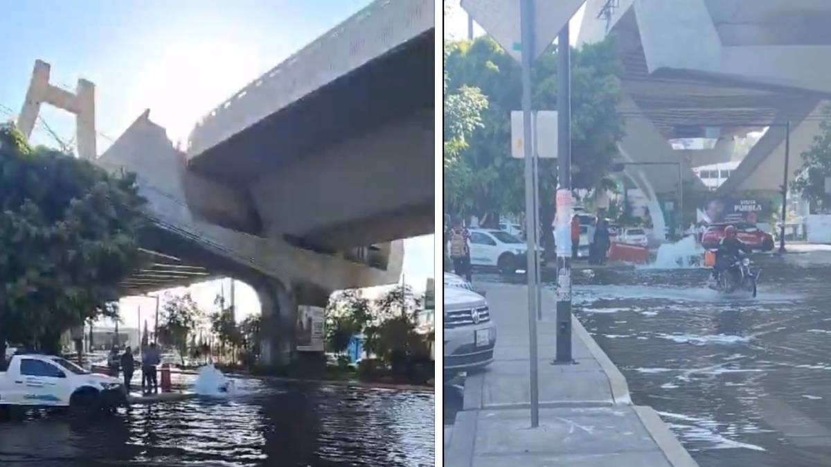¡Río en la ciudad! Mega fuga de agua inunda Calzada Zaragoza en Puebla