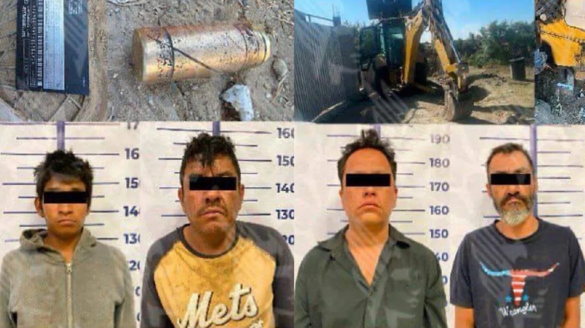 Cae banda en Amozoc con retroexcavadora robada y sustancias ilegales en su poder