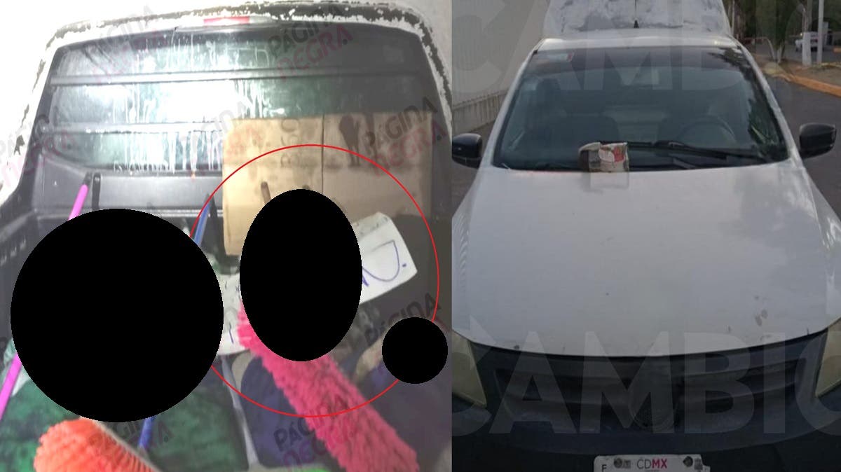 FOTOS Revelan detalles de la camioneta con cuerpos humanos y mensaje amenazante hallada junto a los juegos de la Feria de Puebla