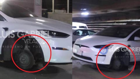Desvalijan un Tesla en pleno Angelópolis; le roban las llantas en estacionamiento de Torre Adamant