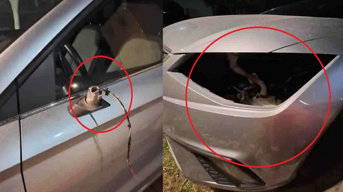 Así dejaron los ladrones un coche afuera del panteón de La Piedad: sin faros ni espejos