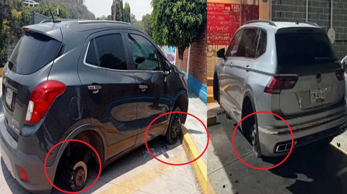 ¡Increíble! Así dejaron a dos camionetas sin llantas en San Andrés Cholula