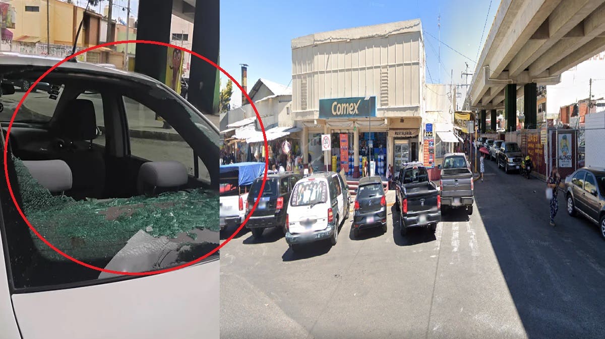 ¡Le lanzan piedra al parabrisas para asaltarlo en el Mercado de Amalucan Amalucan!