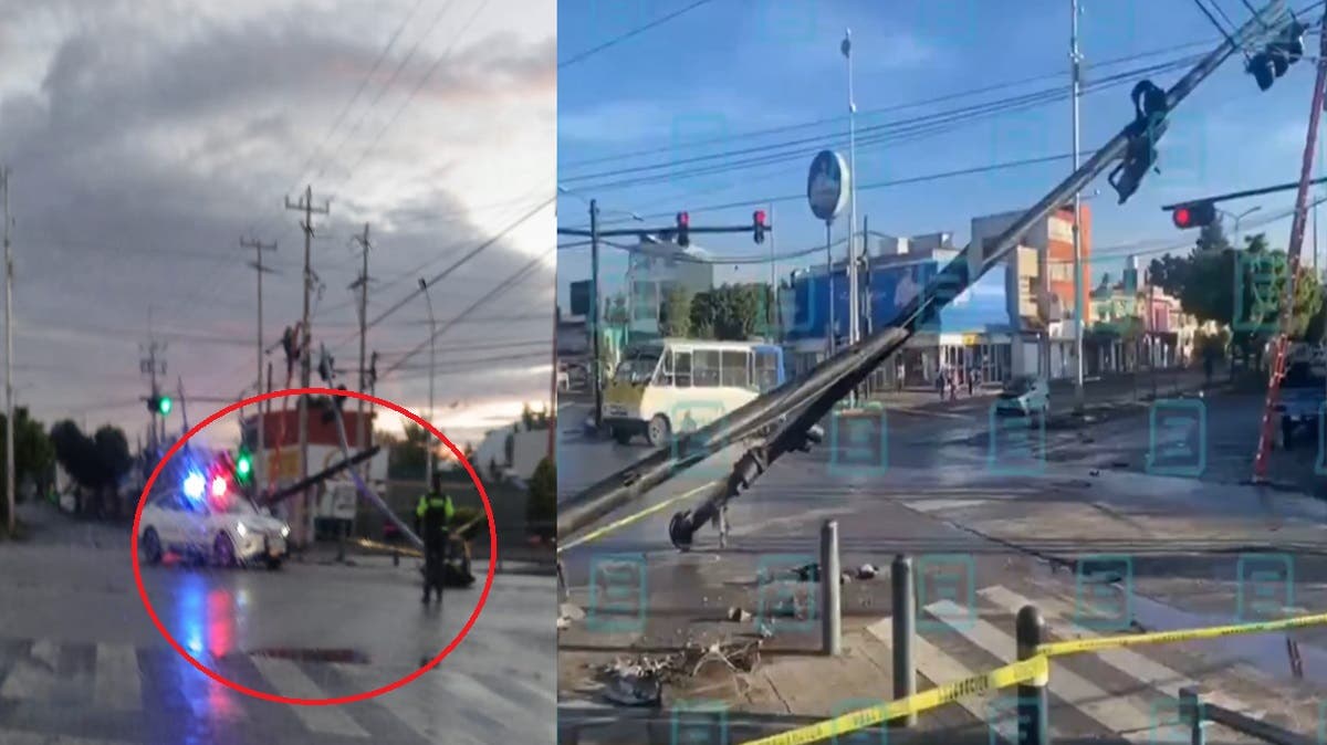 Camioneta choca y tira semáforo en cruce de Valsequillo y La Fragua; se genera caos vial