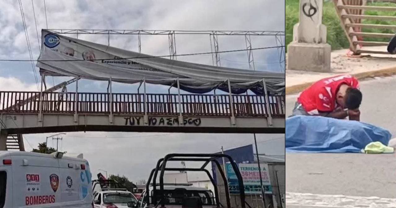 Tragedia en Tehuacán: Publicista muere al caer desde puente peatonal mientras retiraba lona