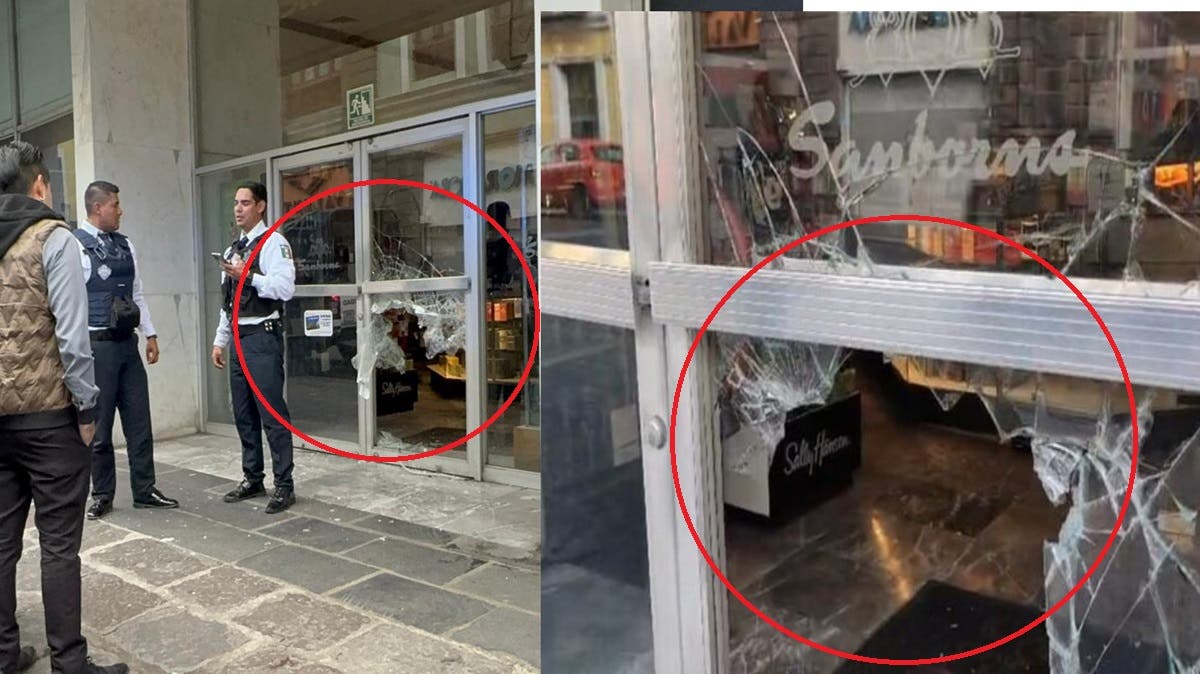 Otra vez cristalazo en Sanborns del Centro Histórico: rompen vidrios y roban perfumes en plena madrugada