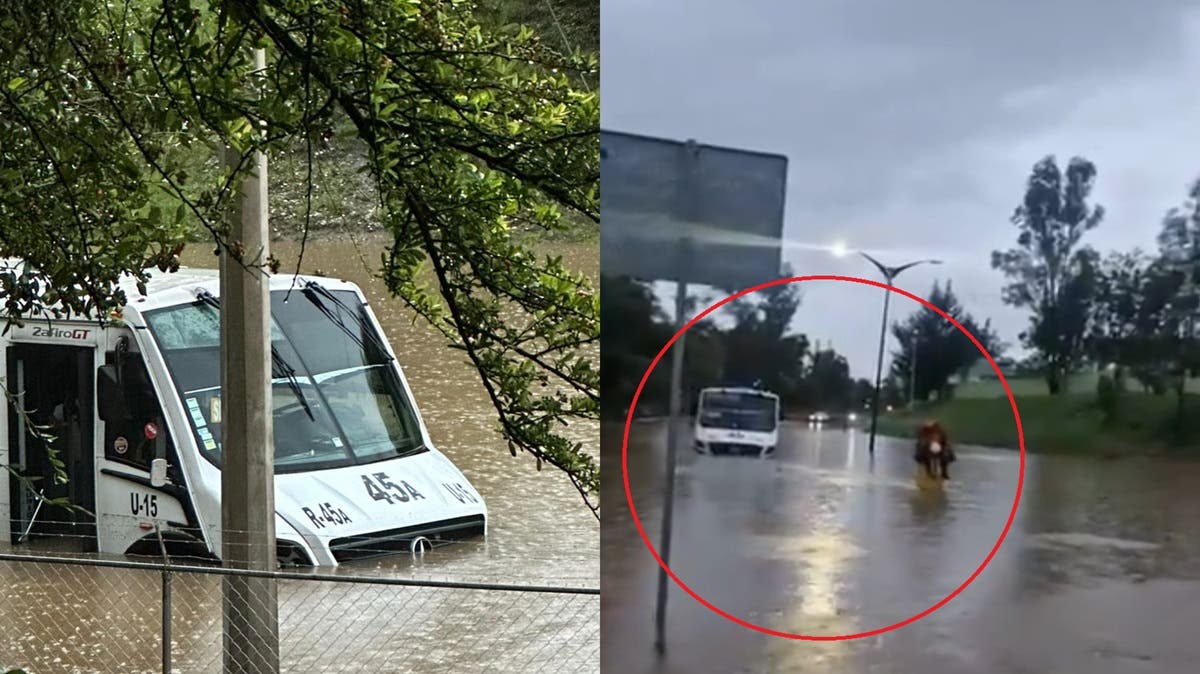 VIDEO Camión de la Ruta 45 queda atrapado por inundación en Vicente Suárez; rescatan a 24 pasajeros frente al Hospital Militar