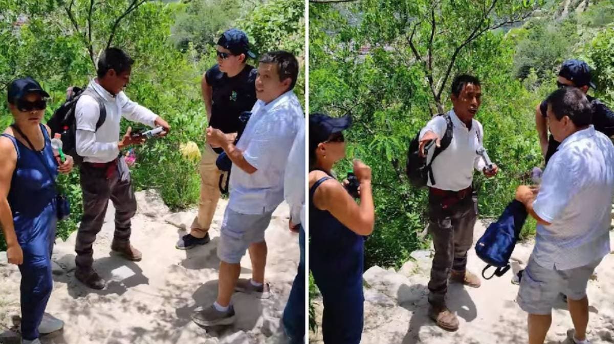 Indignación en Querétaro: turista extranjera vandaliza la Peña de Bernal y se niega a limpiar lo que rayó