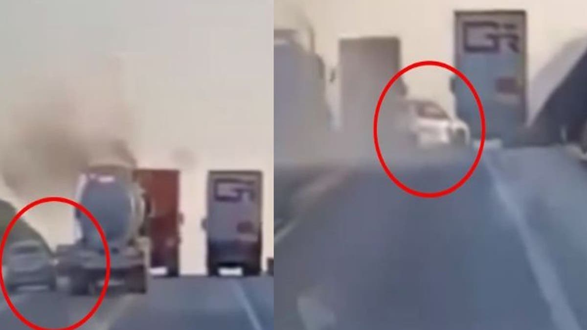 Delincuentes en Aveo azul roban tráiler sobre la autopista México–Puebla, a la altura de Huejotzingo (VIDEO)