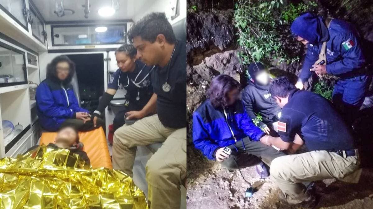 Rescatan a dos jóvenes atrapados por crecida de río en Huehuetlán el Grande; caminaron entre la lluvia para salvarlos