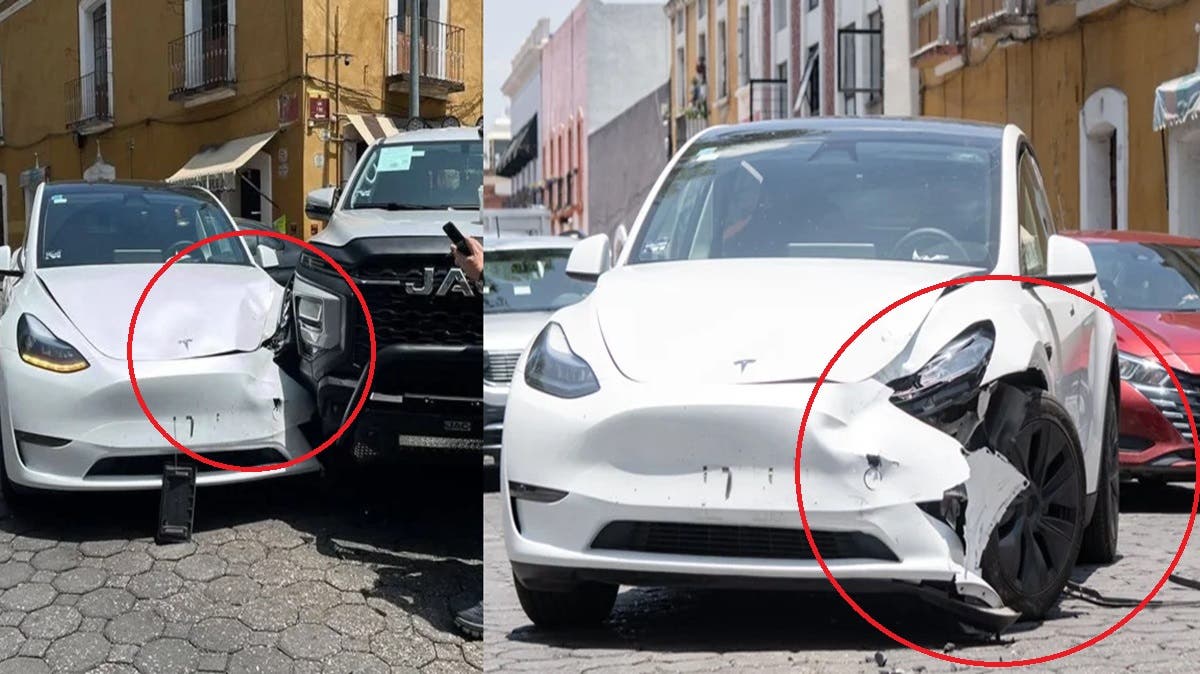 Impactante accidente en Puebla: camioneta JAC vence a un Tesla en el Centro Histórico