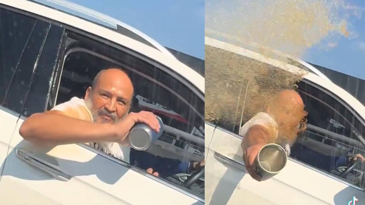LordNescafé: automovilista intenta lanzar café a otro conductor… y termina bañándose él mismo