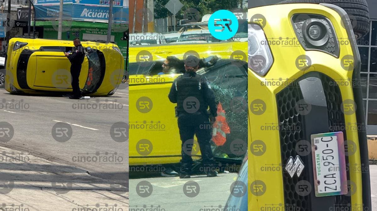 Auto Suzuki amarillo vuelca en 31 Poniente y 31 Sur en Puebla: tránsito afectado y atención inmediata de autoridades