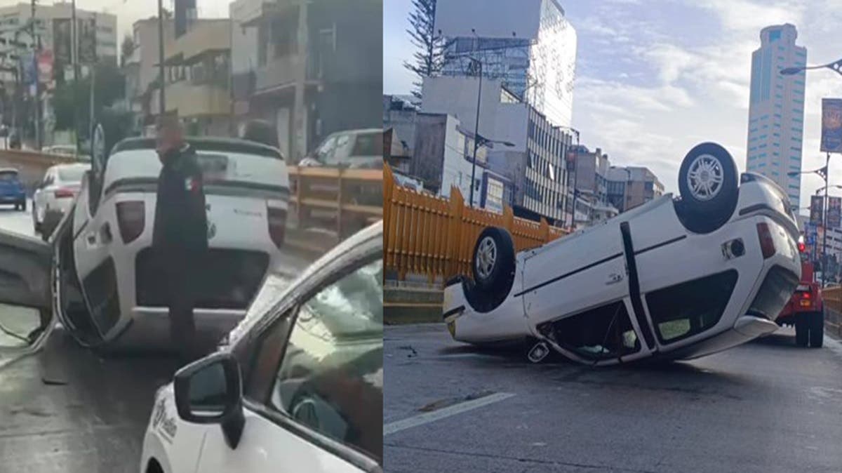 Se quedó dormido al volante y volcó en el distribuidor Juárez–Serdán