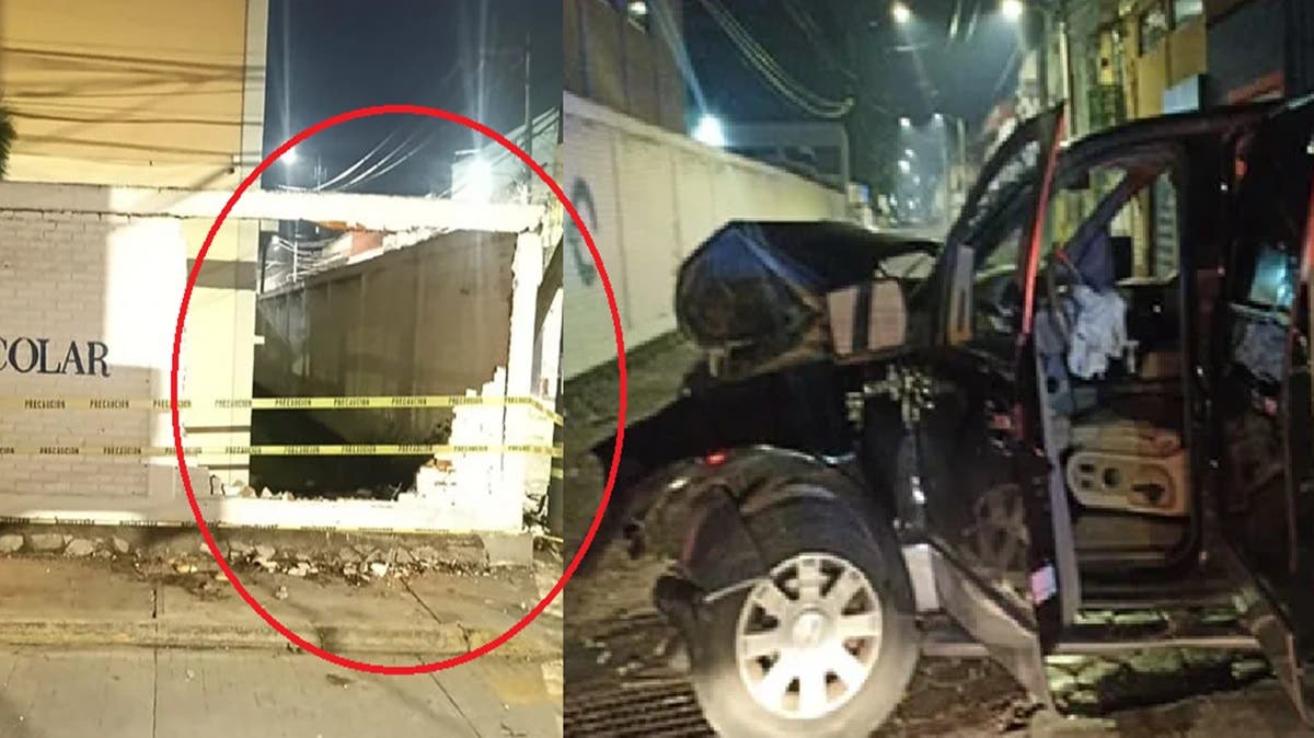 Madrugada accidentada en Cholula: choque derriba barda del CELMA y poste de telefonía
