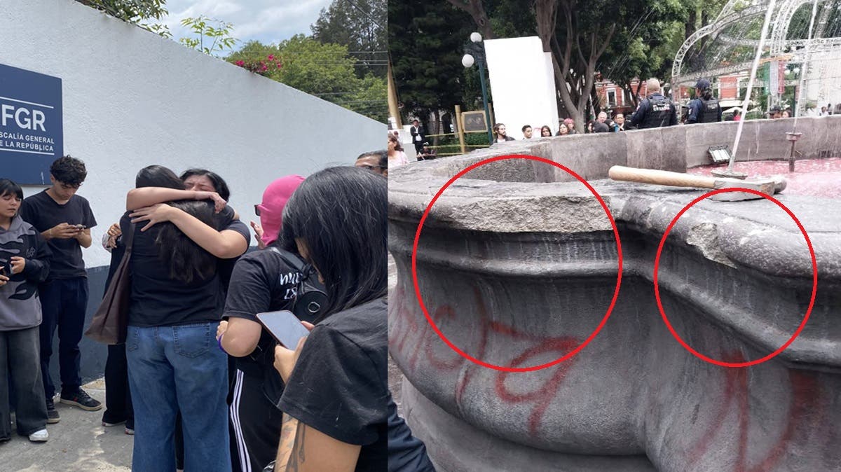 Puebla: liberan a las cuatro Morras Sororas tras vandalizar y dañar la Fuente de San Miguel