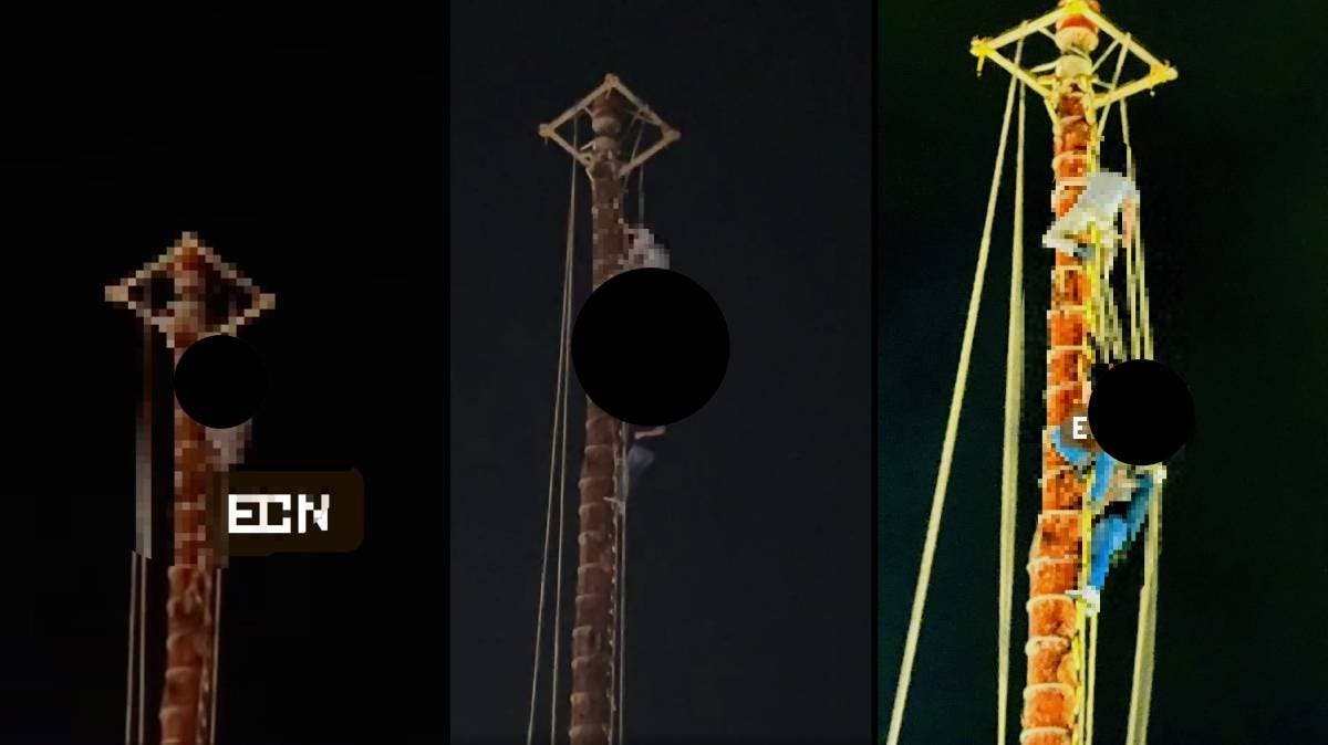 Crisis en Cuetzalan: turista en aparente estado de ebriedad escala el palo de los Voladores y moviliza a todo el pueblo