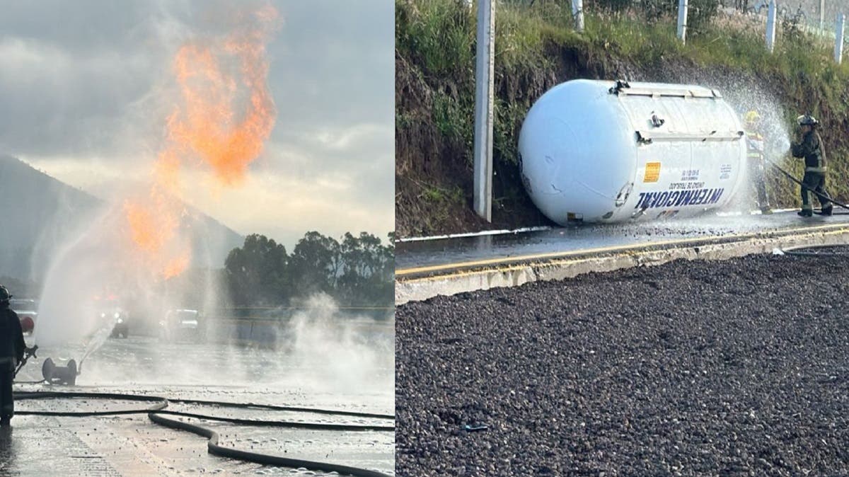 Cierran autopista México-Puebla por fuga de gas tras accidente de pipa