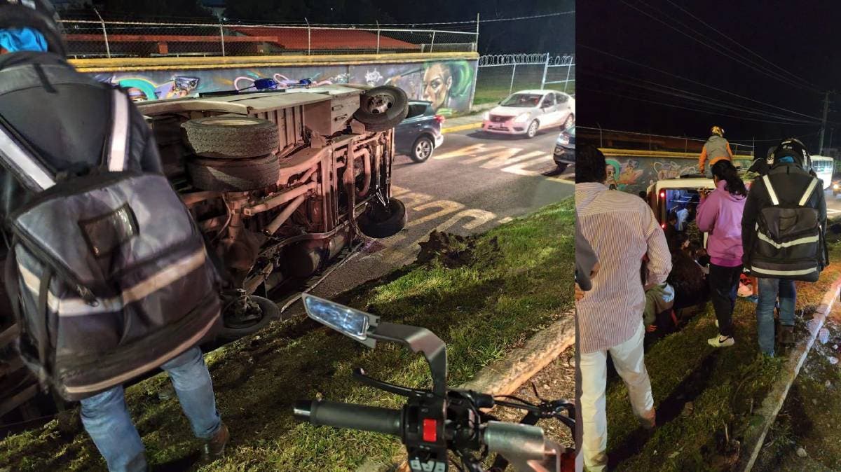 Unidad del transporte público se vuelca en Amalucan: pasajeros lesionados y tensión en la zona