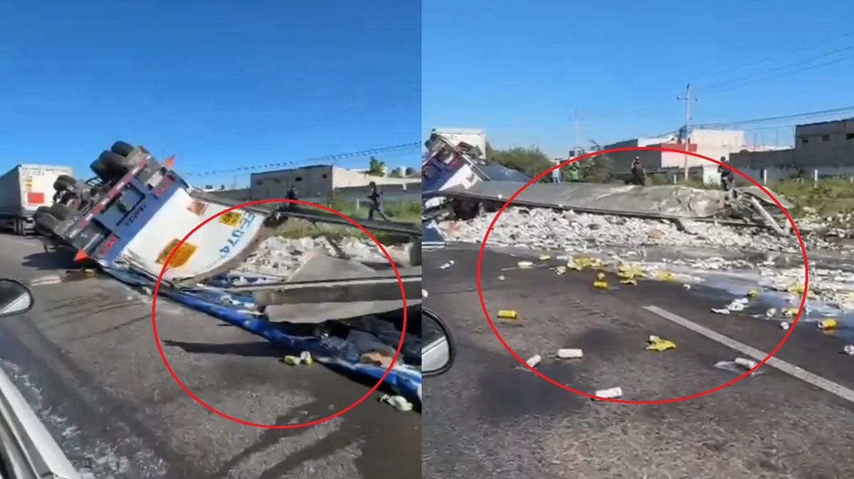 VIDEO Vuelca tráiler cargado con cerveza y desata rapiña en la México-Puebla, hay caos en la zona