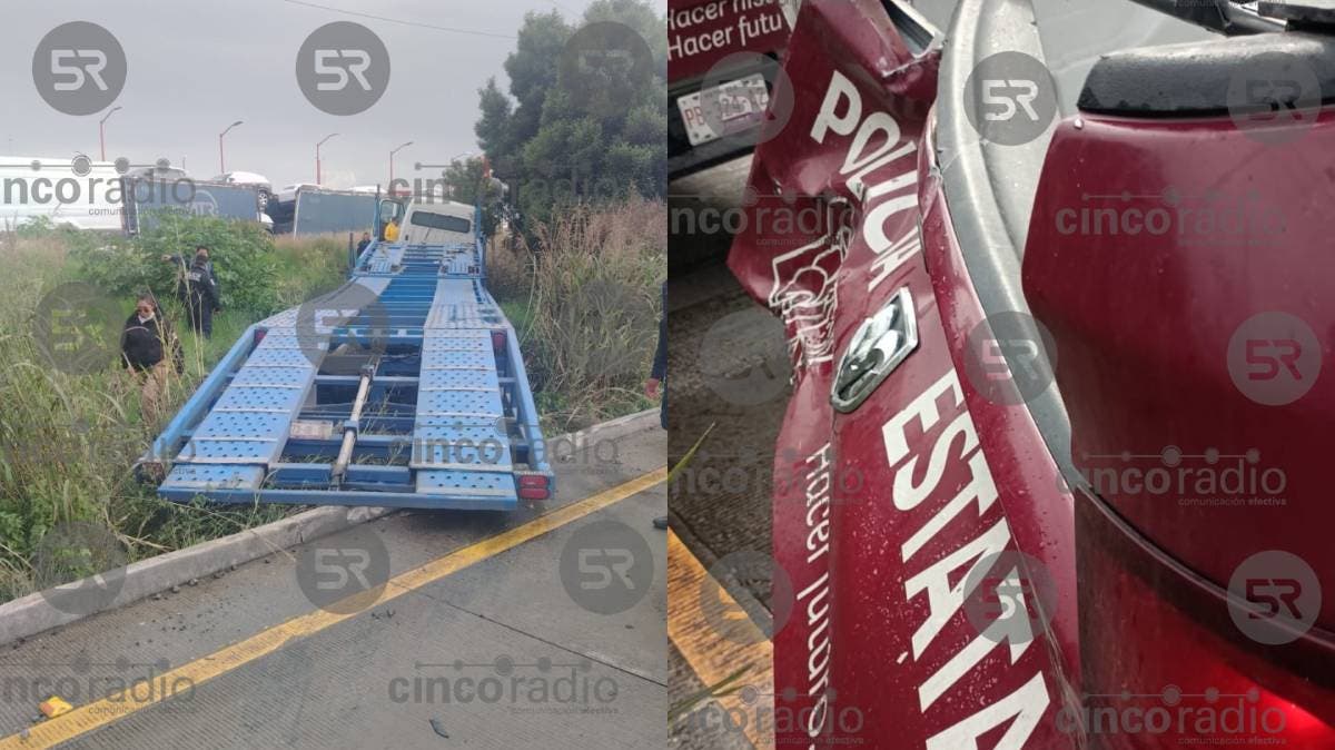 Choque en Periférico Ecológico: conductor impacta patrulla estatal a la altura de gasolinera GEMA; paramédicos atienden la emergencia