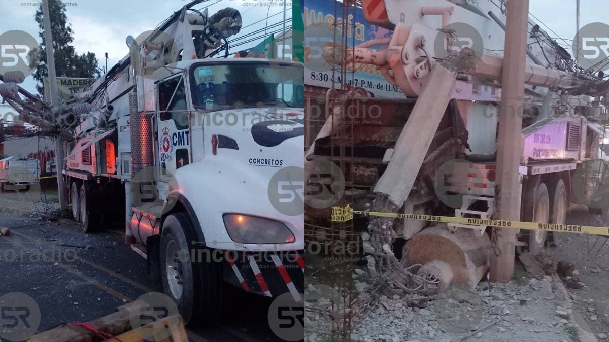 Caos en Valsequillo: camión derriba poste y paraliza el tráfico rumbo a Totimehuacán