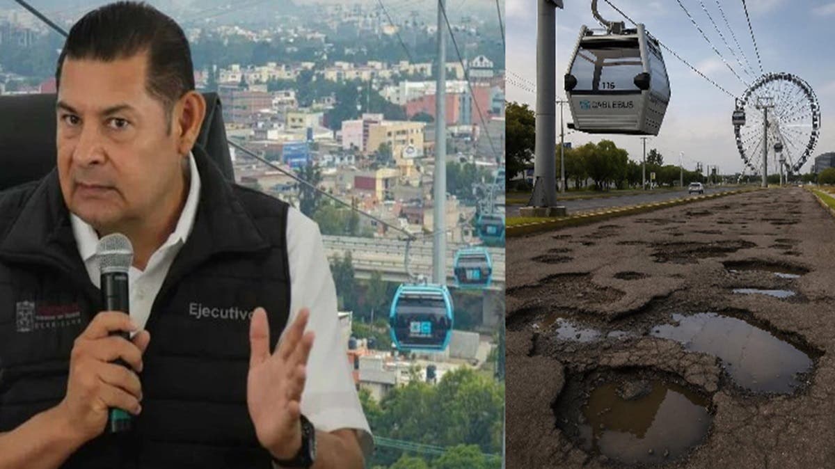 Pese a los baches y calles destruidas, Armenta anuncia que en noviembre arranca el Cablebús en Puebla: “Se hará con recursos propios”