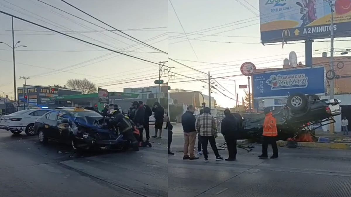 Última Hora: Caos vial en Circuito Juan Pablo II: volcadura de camioneta tras choque con taxi paraliza la zona