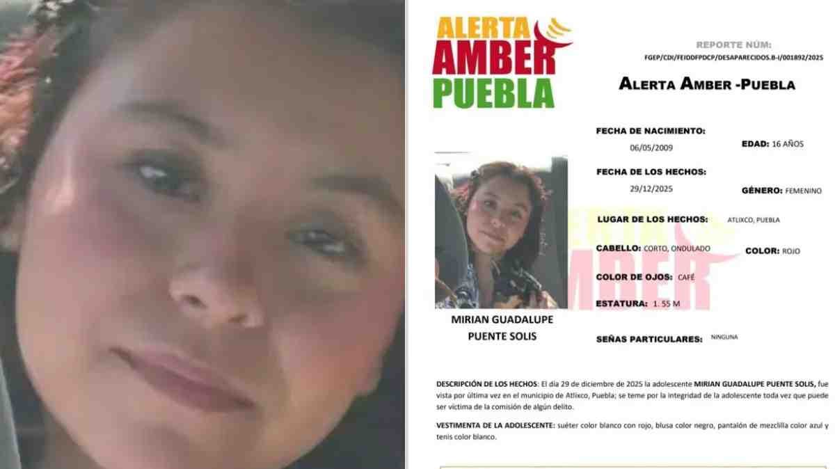 Activan Alerta Amber en Atlixco por la desaparición de Mirian Guadalupe en la Villa Iluminada