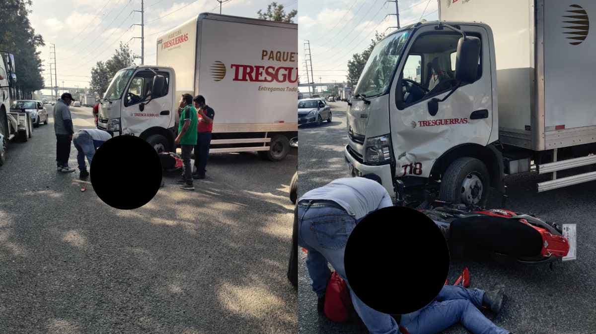 Motociclista resulta gravemente herido tras chocar contra camión de paquetería en la Puebla–Tlaxcala; testigos señalan conducción imprudente