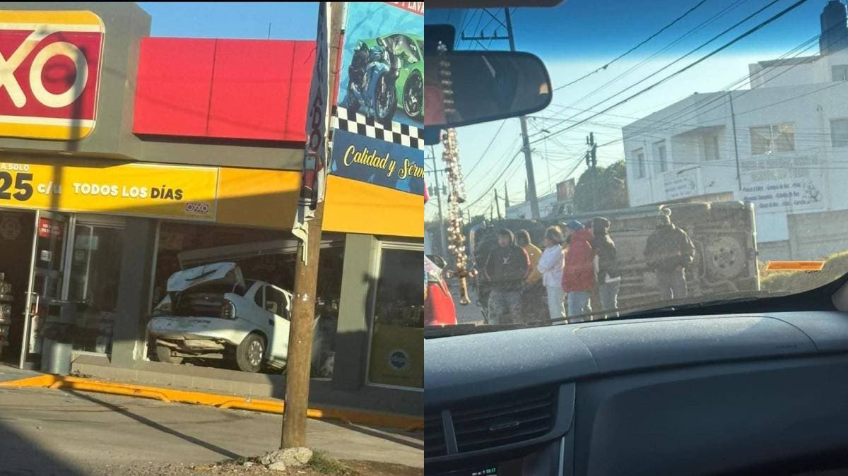 Choque múltiple en San Salvador El Verde deja vehículos sin control y un OXXO impactado