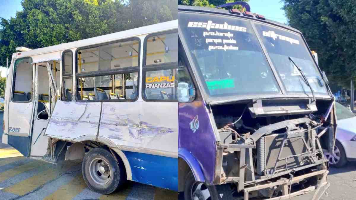 Choque entre microbuses en el bulevar 5 de Mayo deja tres personas lesionadas en Puebla