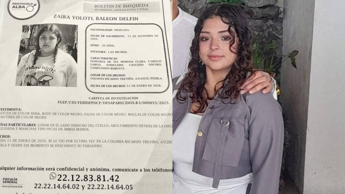 Angustia en Atlixco: buscan a Zaira Yolotl Baleón Delfín, joven de 20 años desaparecida desde el 11 de enero