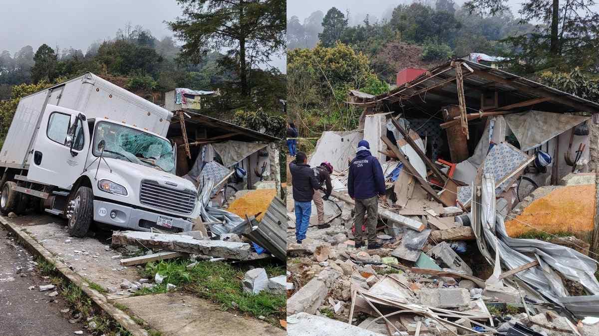 Camión de carga pierde el control y destruye vivienda en Teziutlán