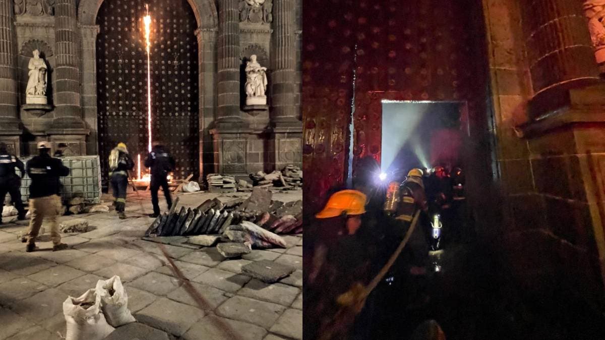 Protección Civil evita desastre en Catedral de Puebla tras incendio en portón norte
