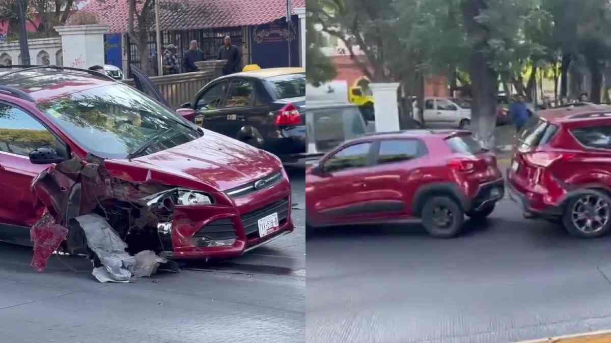 Mujer adulta mayor choca un vehículo, intenta huir y termina contra otro auto y un poste en Bulevar 5 de Mayo